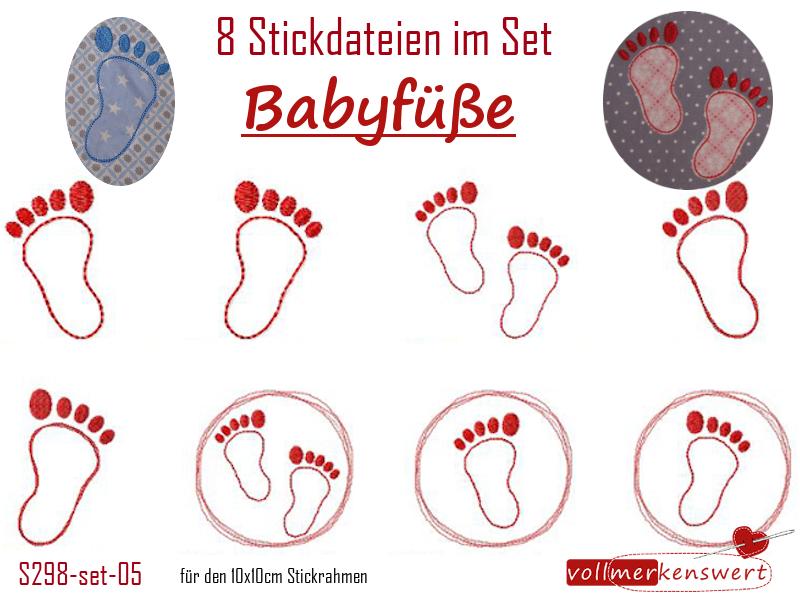 8 Stickdateien im Set Babyfüße im Doodle-Style für den 10x10cm Stickrahmen S298-set-05